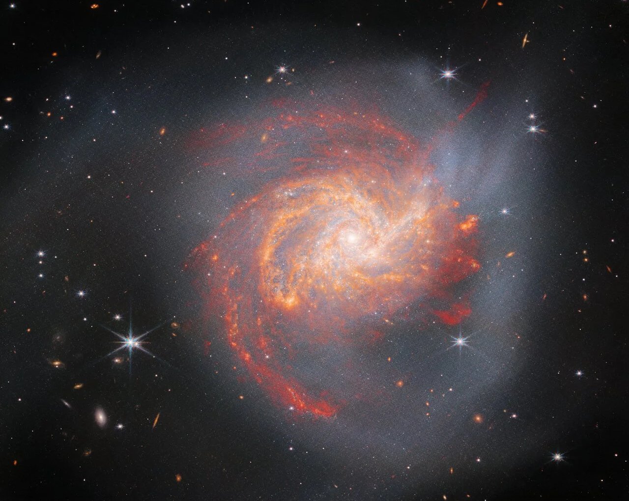 ESA показало фотографии одной галактики, снятые «Хабблом» и «Джеймсом Уэббом»